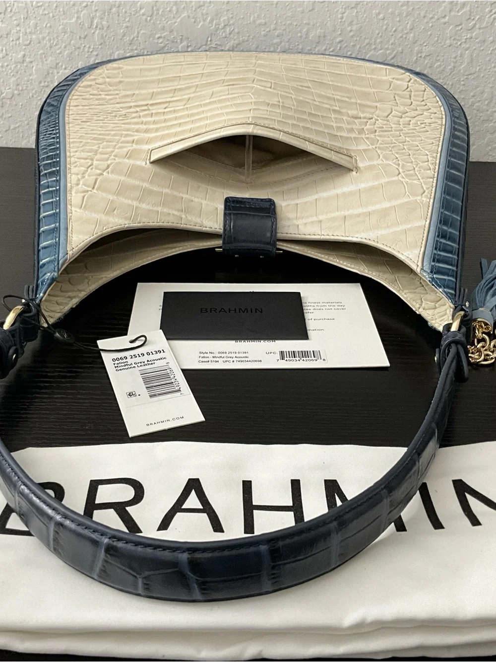 Brahmin Fallon MINDFUL GREY ACOUSTIC Multi Leather Shoulder Bag NWT